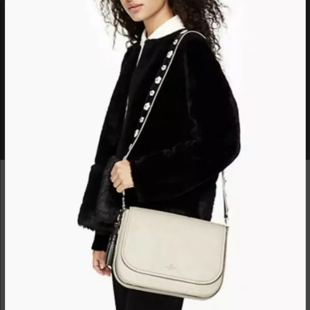 Kate Spade Lietta Floral Leather Crossbody Purse Cream Black